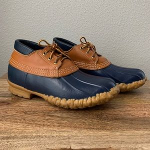 LL BEAN Maine Hunting Gumshoe Rain Boots Tan Navy